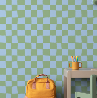 Blue & Green Checkerboard Wallpaper